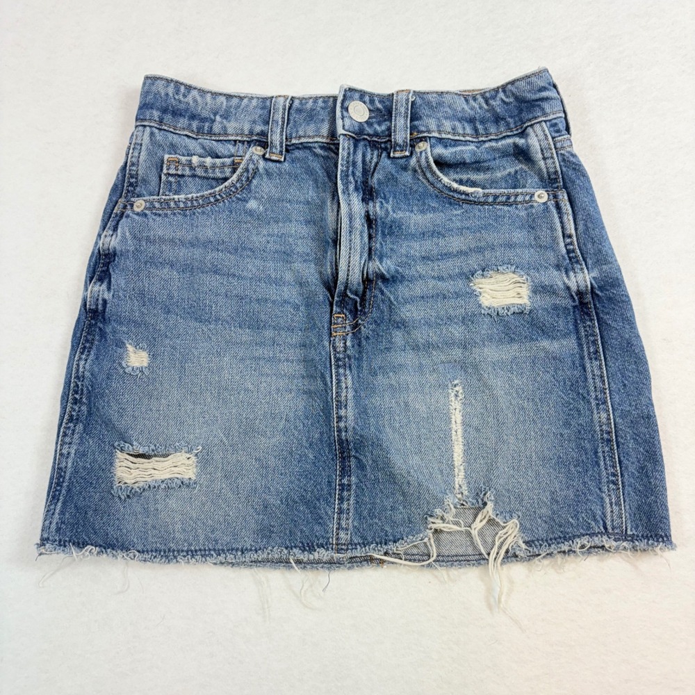 Gap Denim Mini Skirt Kids 10 Blue Distressed Frayed Hem Raw Edge Western Country